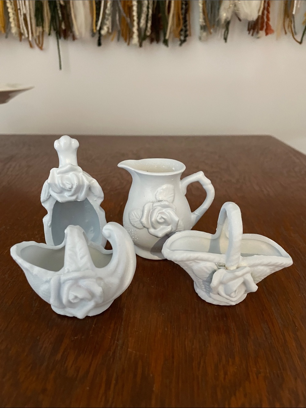 Set of 4 Pale Blue Ceramic Rose Accent Pieces- minis